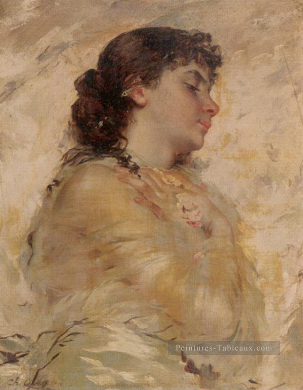 Portrait d’une jeune femme dans le profil femmes Charles Joshua Chaplin Peintures à l'huile
